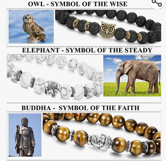 🦉20%off 3+🦉NWT Genuine 8mm Lava Rock Power Gemstone Unisex Bracelet, owl charm - Picture 6 of 7